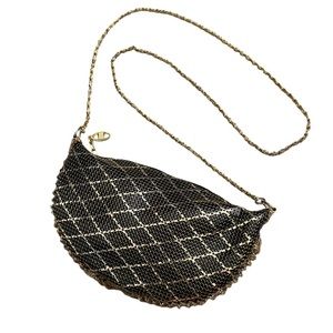 Black + Gold Liquid Metal Diamond Pattern Ruched Bottom Crossbody Shoulder Bag